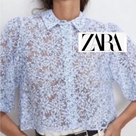 Zara chiffon sheer floral crop blouse, XS, GD1214 - Picture 1 of 4